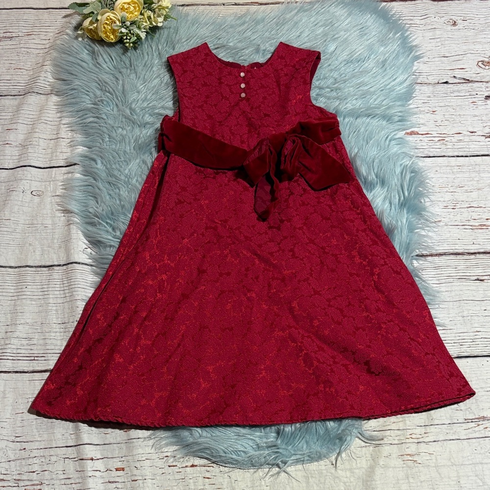 Vintage 2008 American Girl Bitty Baby Girl Brocade Red Dress sz 7